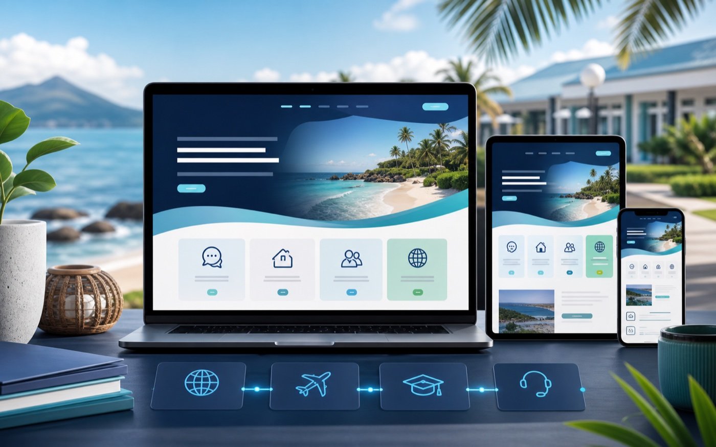 Coastal language academy website mockup for the CLA Fiji portfolio project.